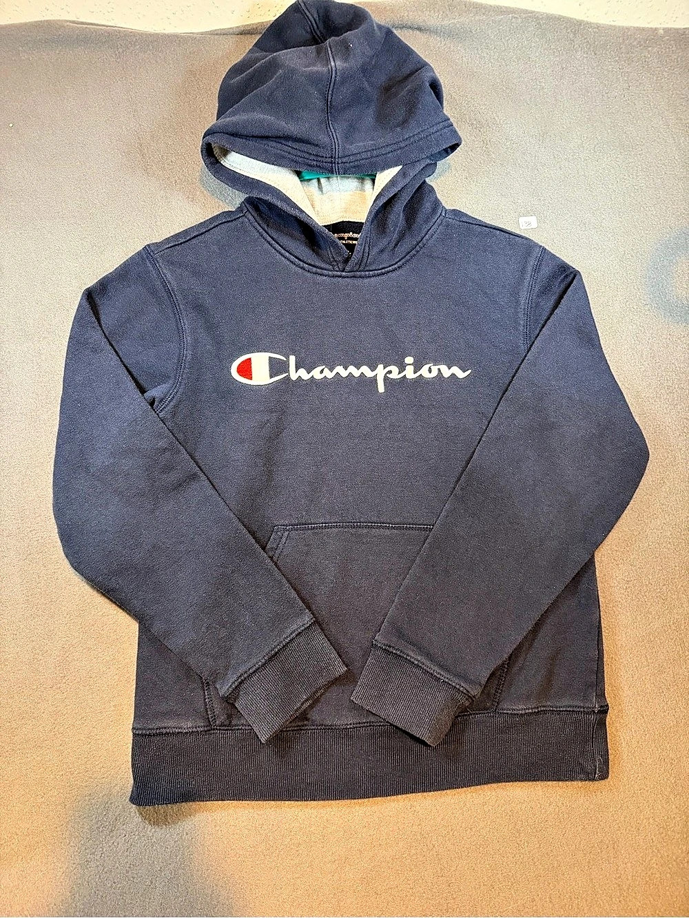 Champion Script Logo Fleece Pullover Hoodie Boys Large Blue